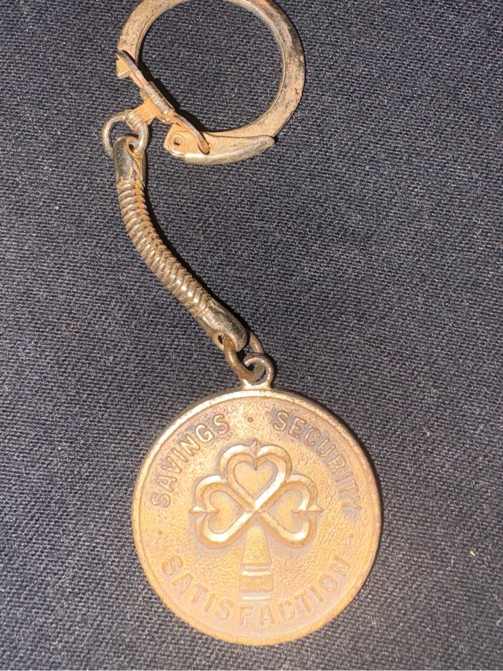 Vintage Brass Savings Security Satisfaction Keychain